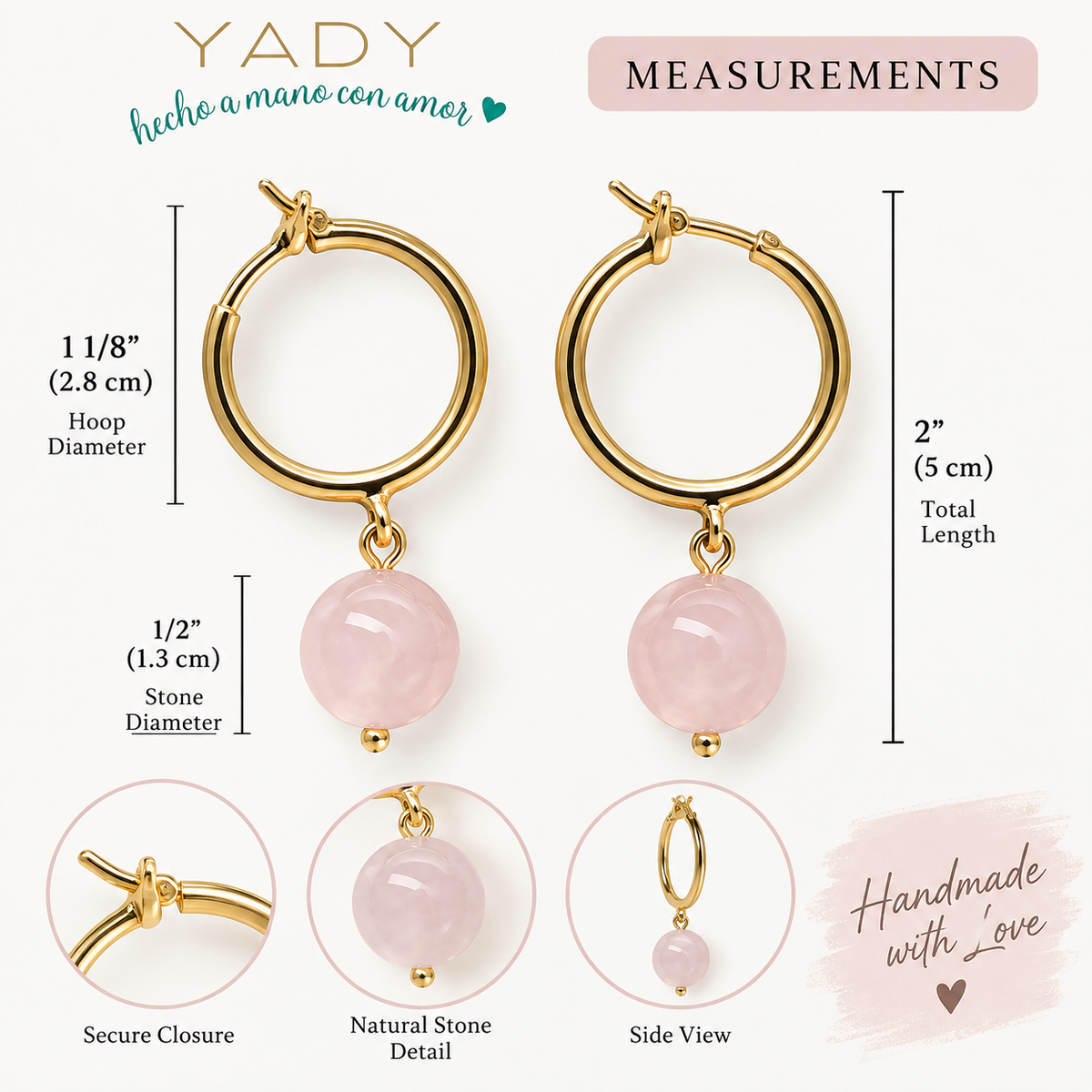 Blush Pink Stone Gold Hoop Earrings