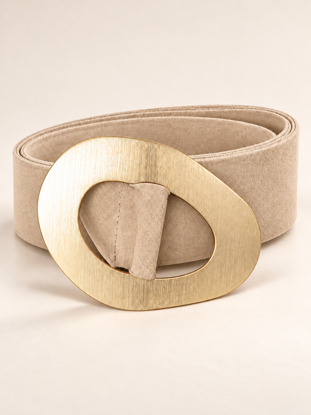 Ivory Suede Geometric Gold Buckle Belt