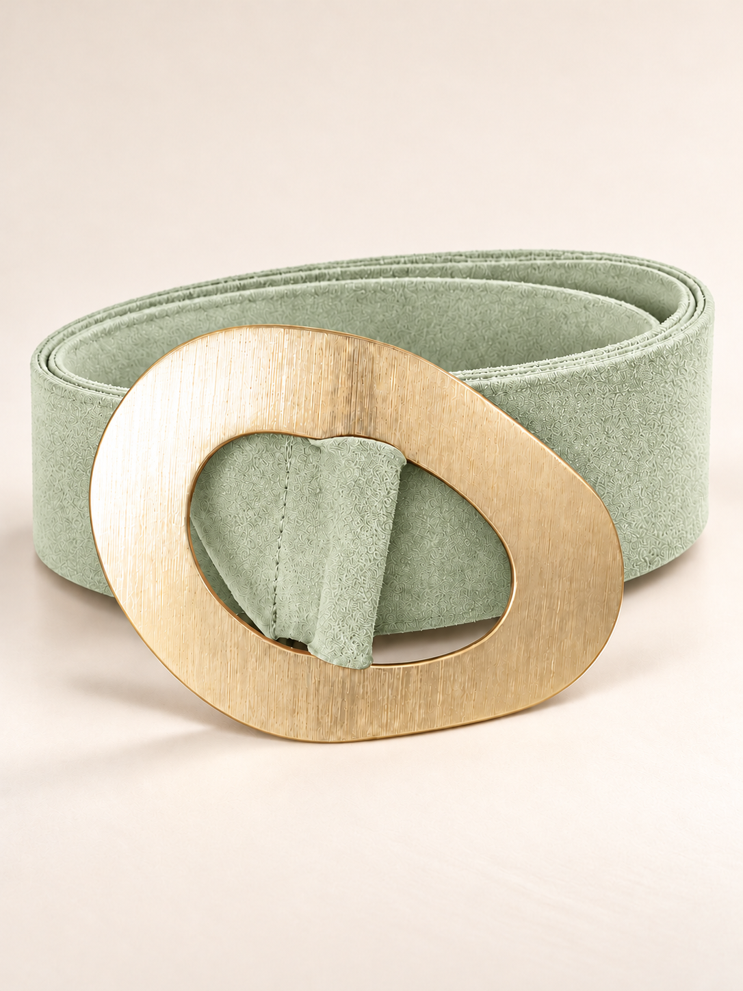 Green Suede Geometric Gold Buckle Belt