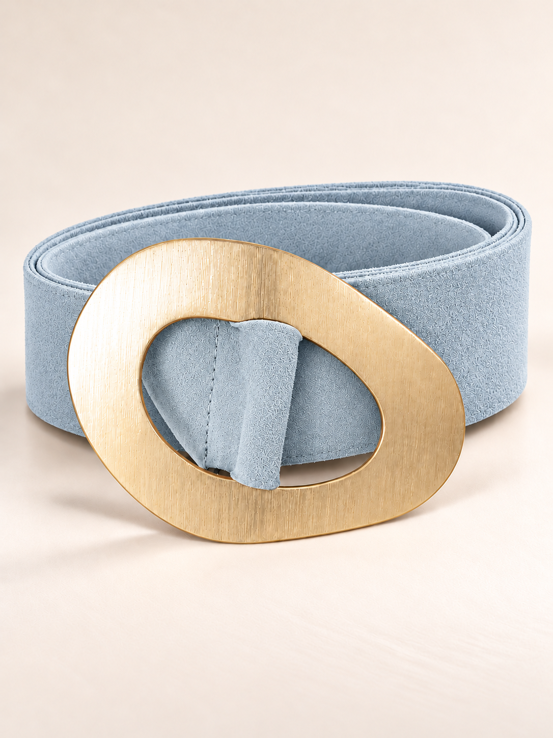 Grey Suede Geometric Gold Buckle Belt