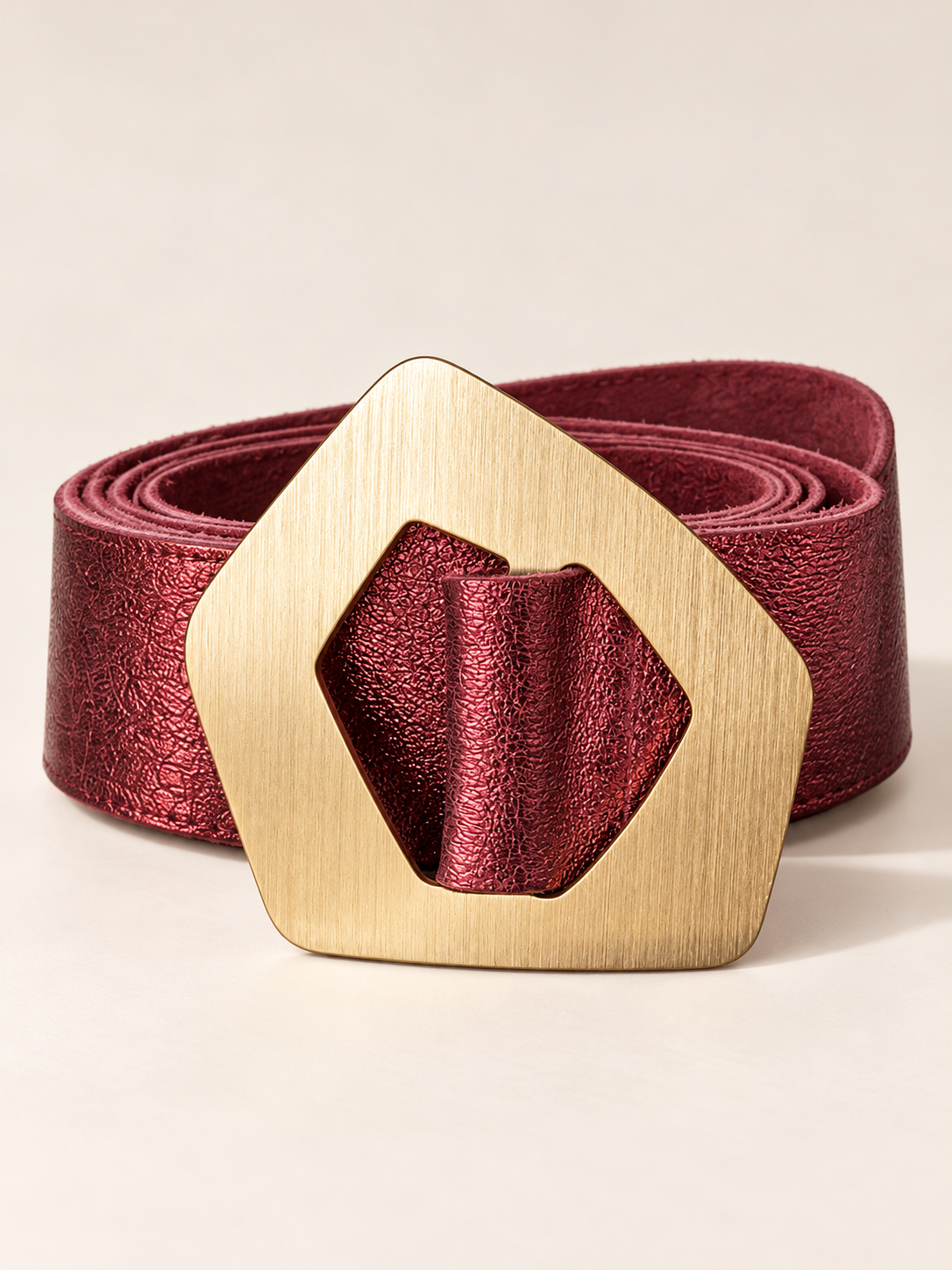 Metallic Wine Belt with Brushed Statement Buckle