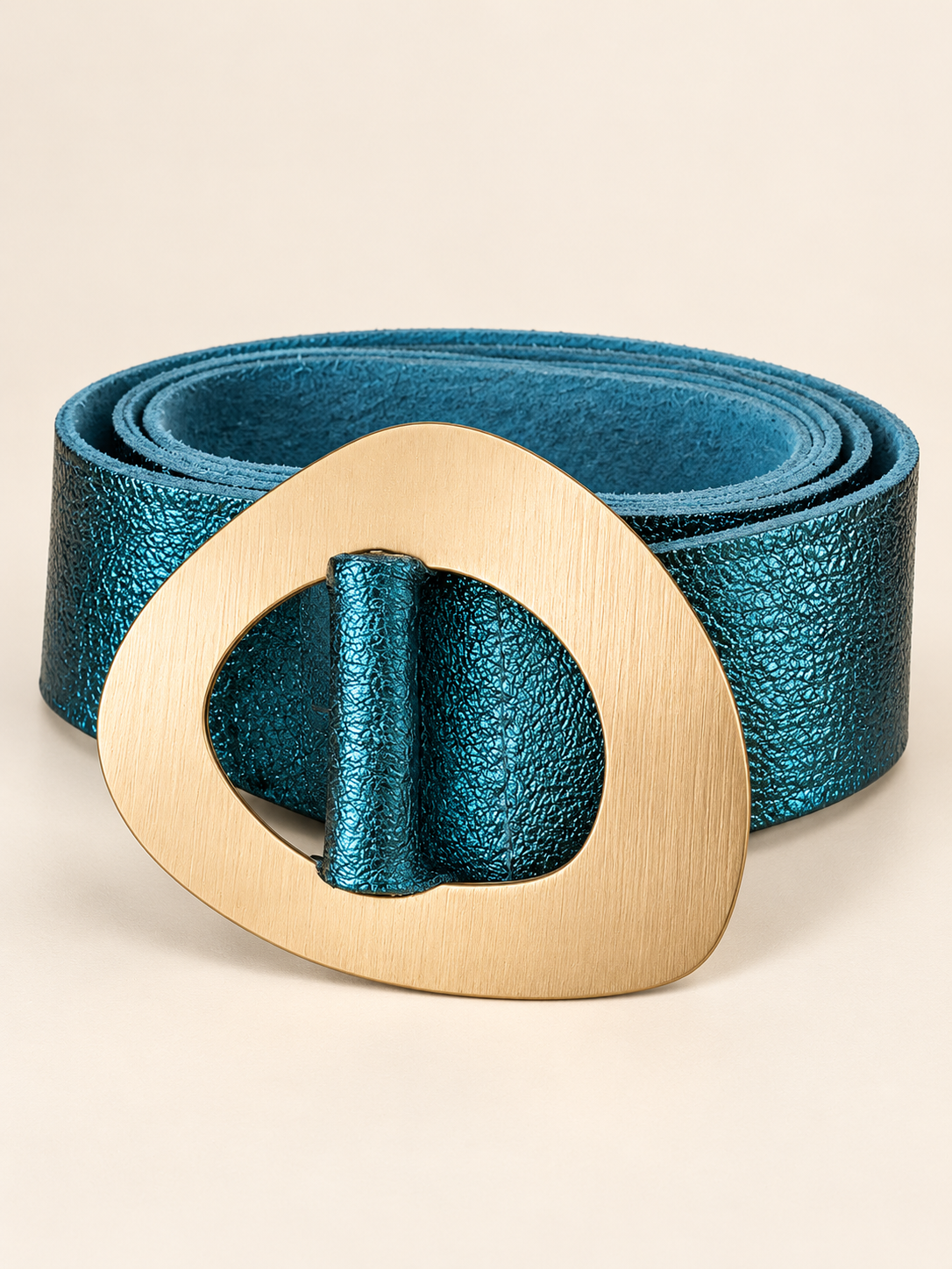 Metallic Turquoise Belt with Brushed Statement Buckle
