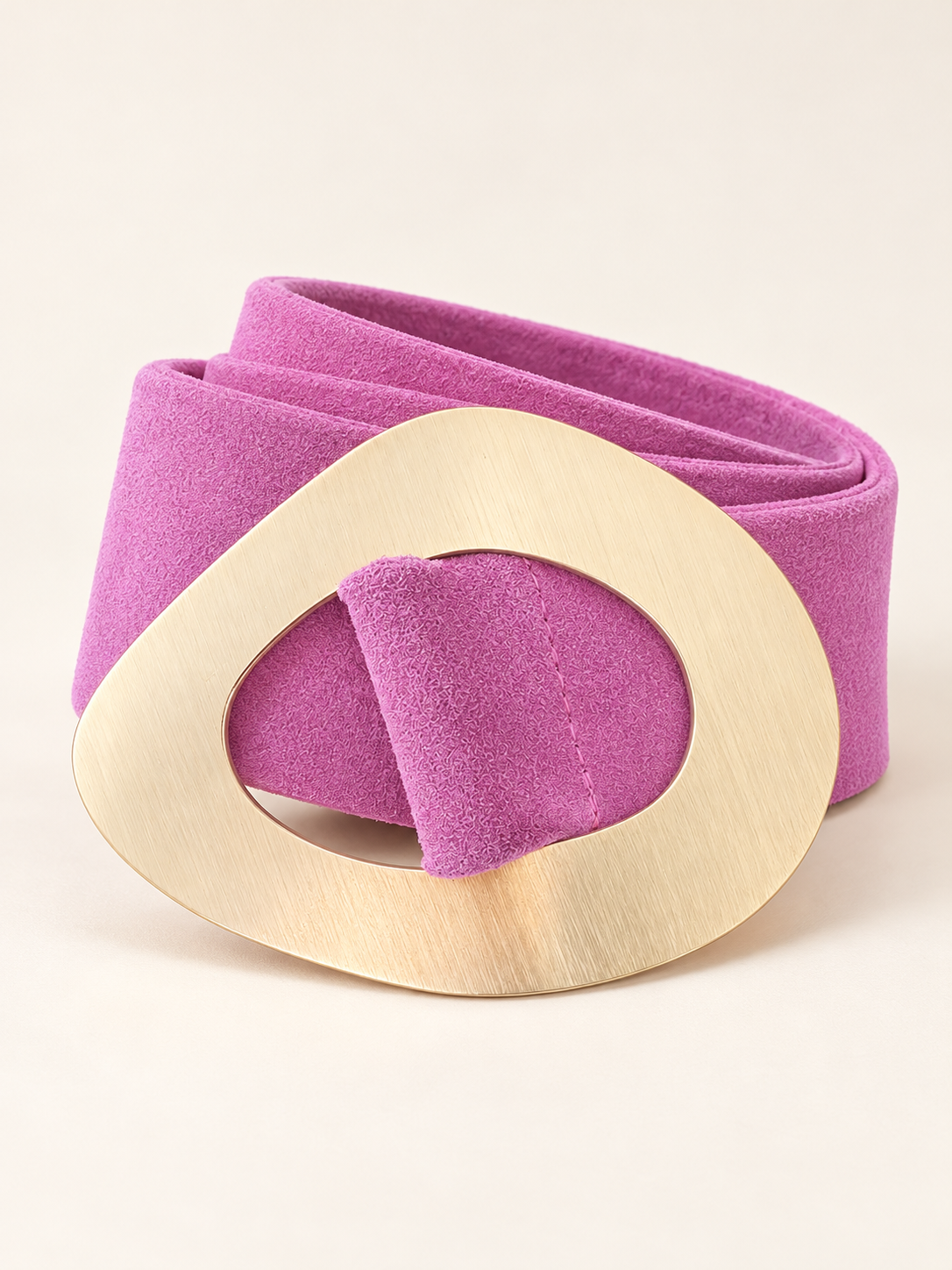 Pink Suede Geometric Gold Buckle Belt