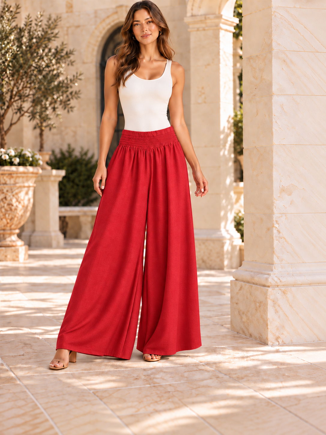 Linen Palazzo Pants Italian in Red