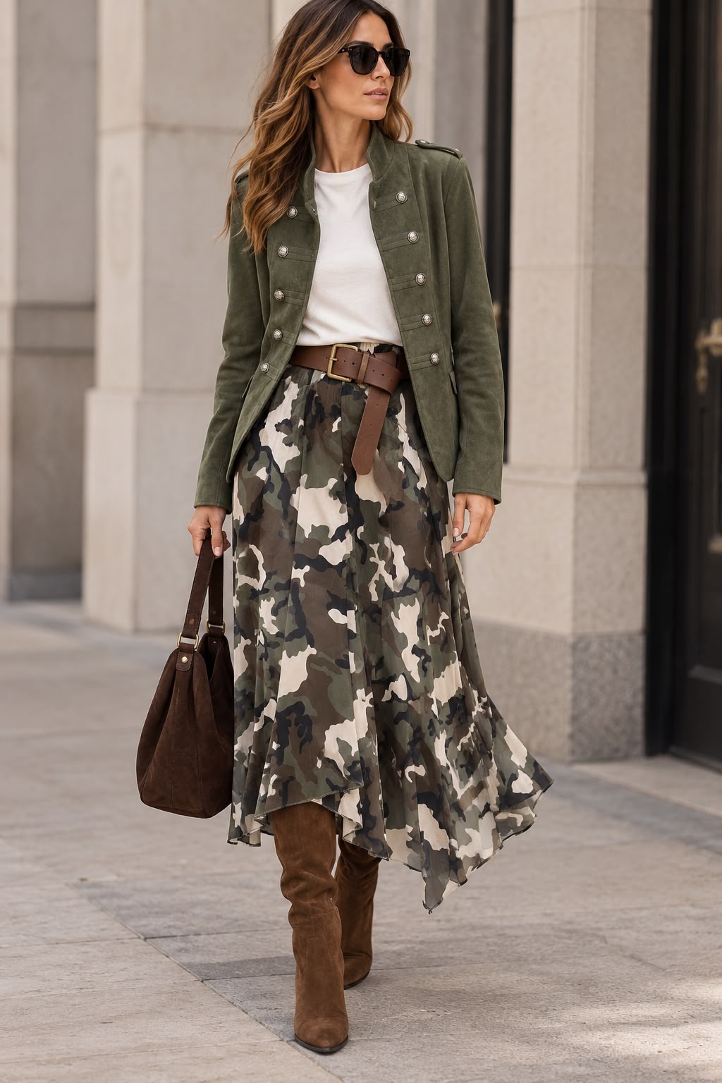 Green Camo Chic Asymmetric Skirt