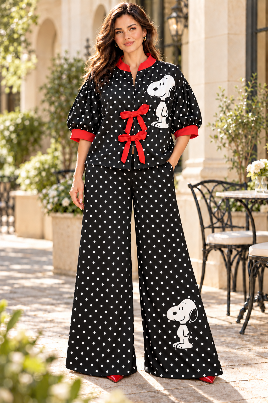 Black Snoopy Polka Dot Pant Set
