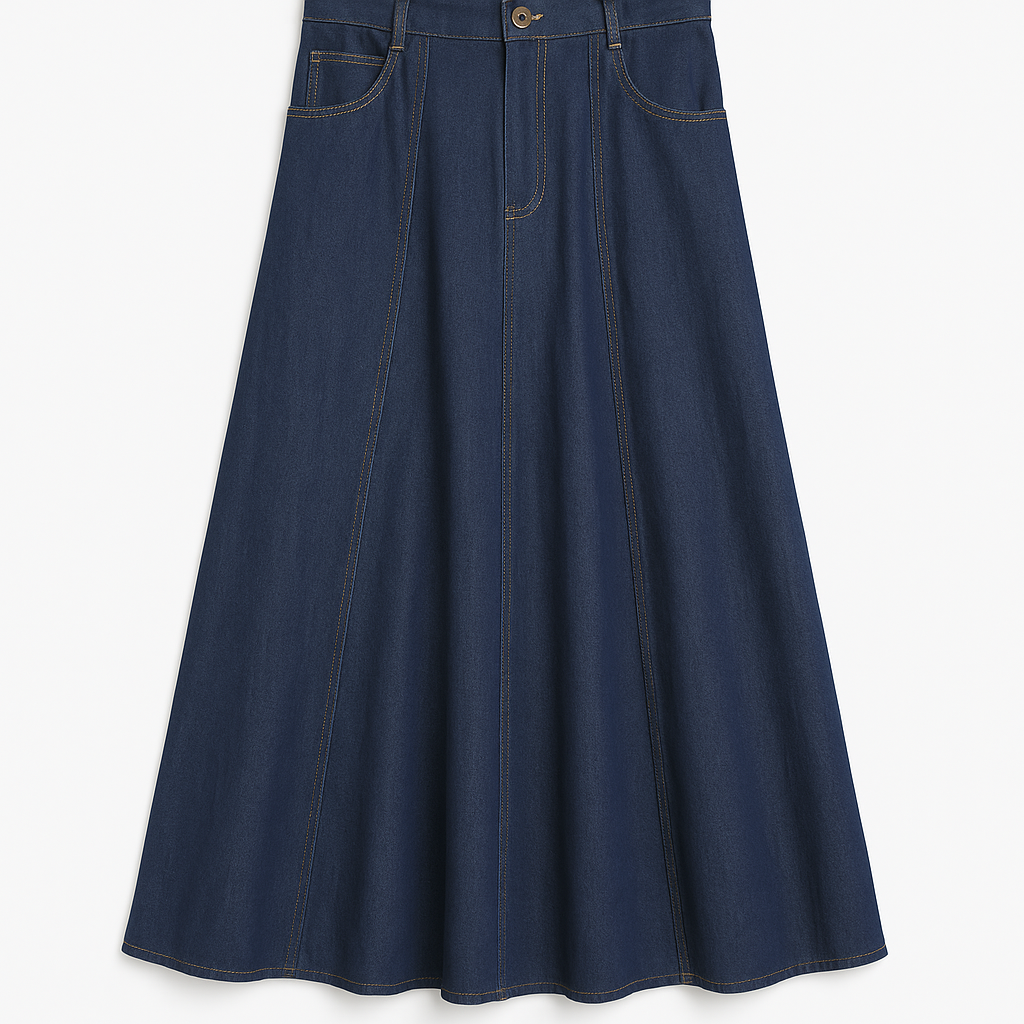 Denim with Animal Print Buttons and Belt Skirt Set