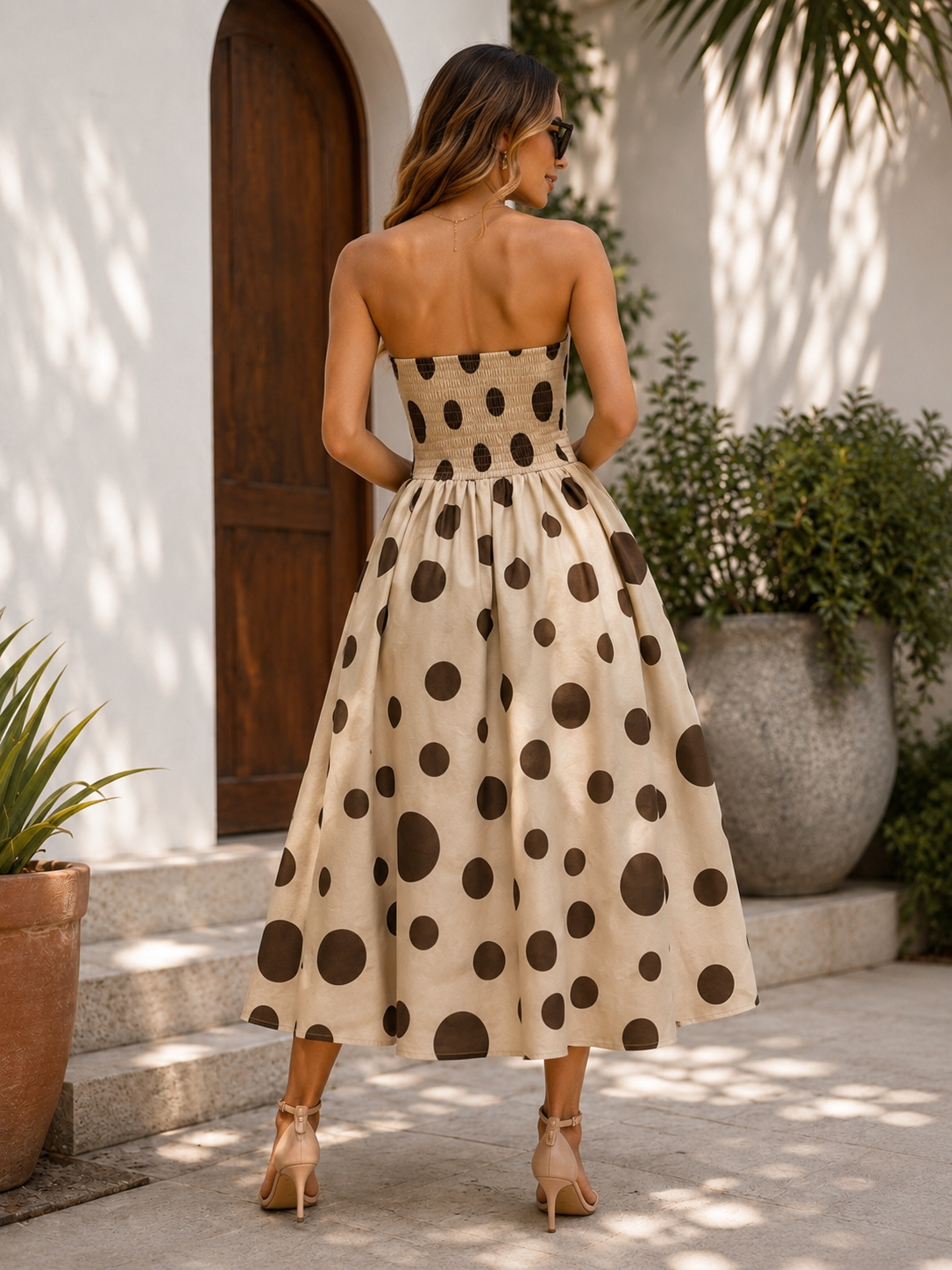 Polka Dot Beige and Brown Dress