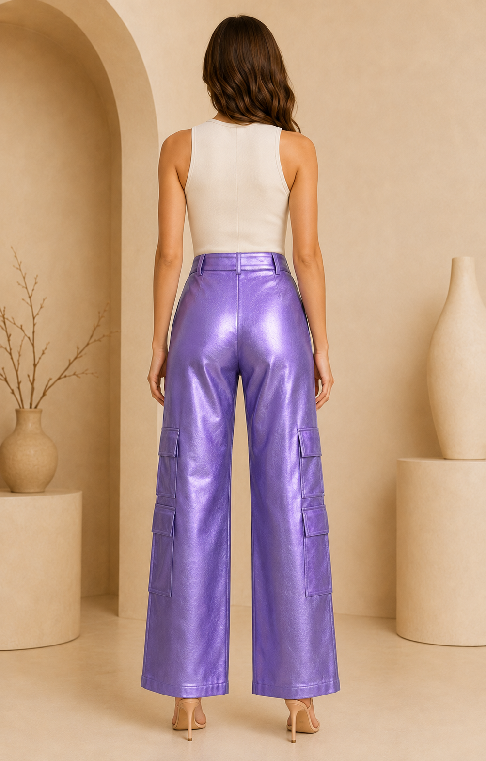 Purple Metallic Cargo Pants