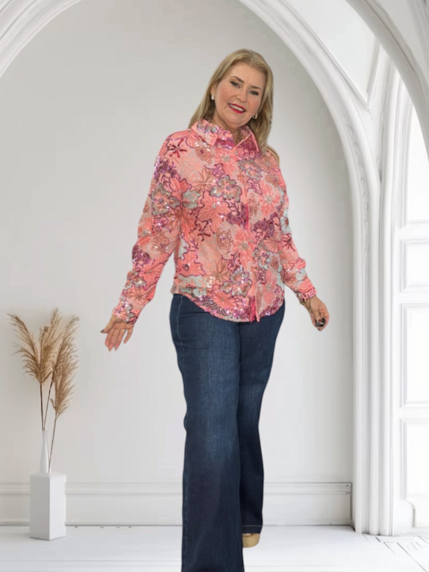 Multi Sequin Floral Shirt