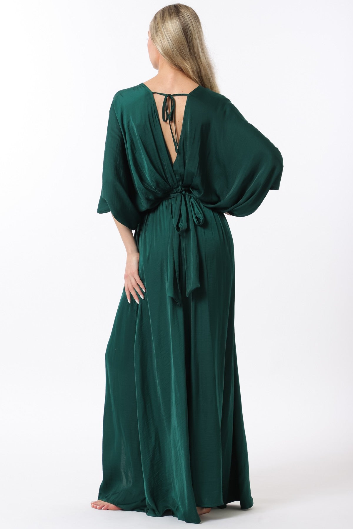Kimono Sleeve Elastic Back Waisted Maxi Dress