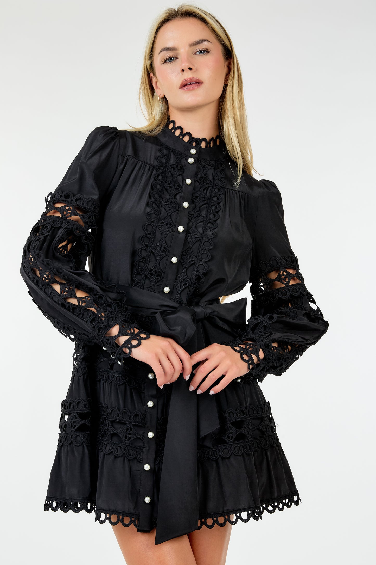 Lace Mock Neck Short Dress