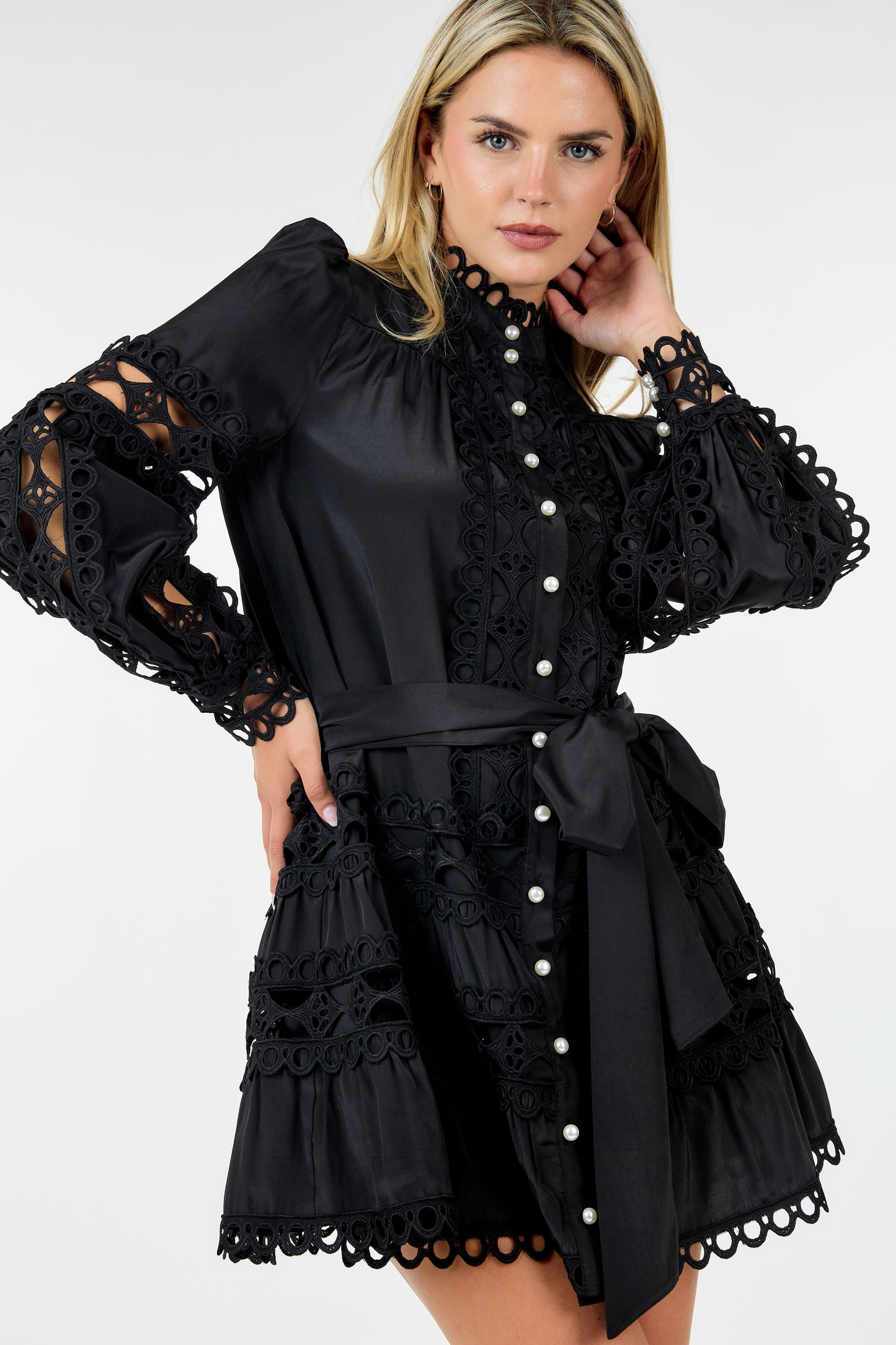 Lace Mock Neck Short Dress