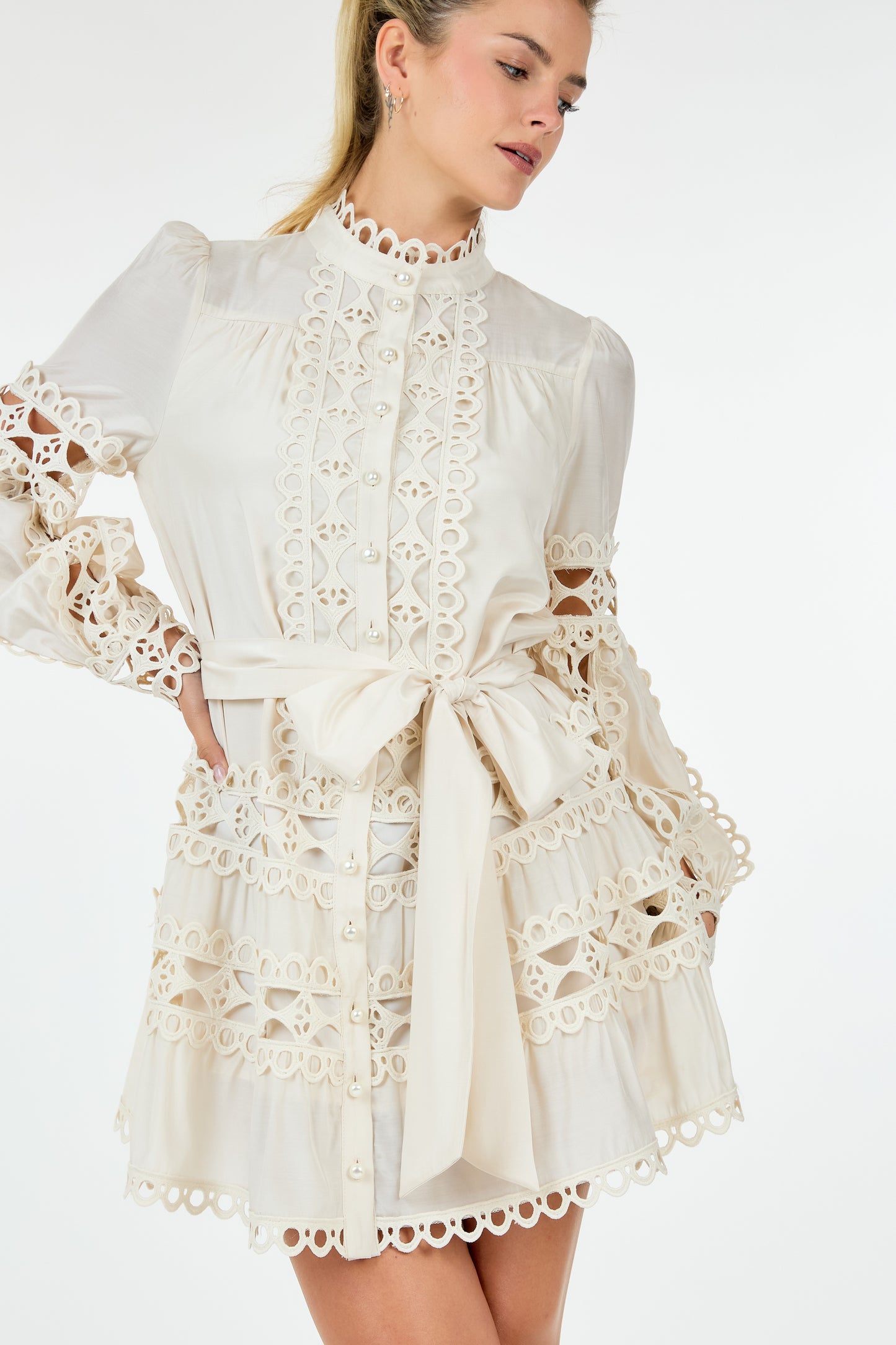 Lace Mock Neck Short Dress