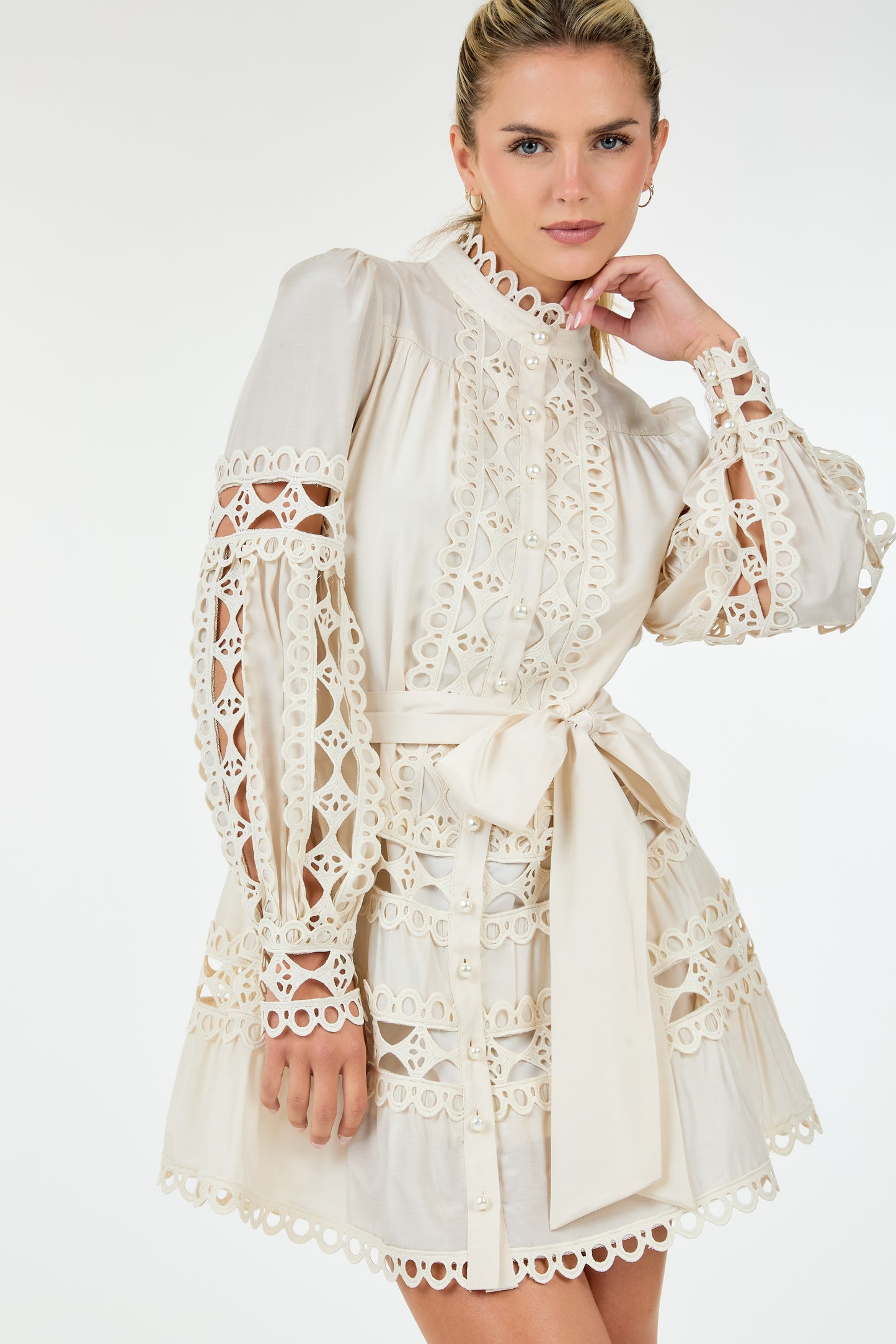 Lace Mock Neck Short Dress