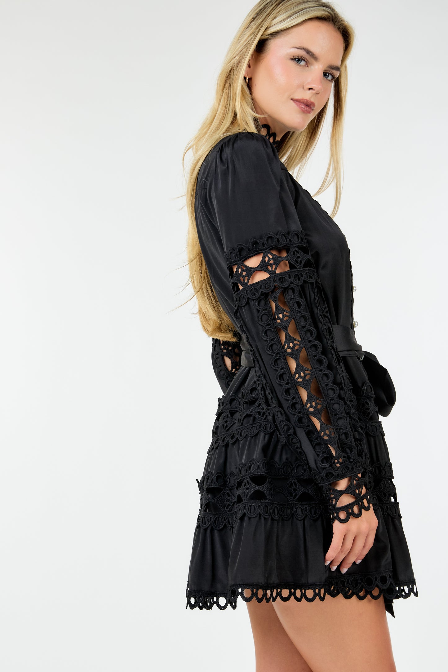 Lace Mock Neck Short Dress