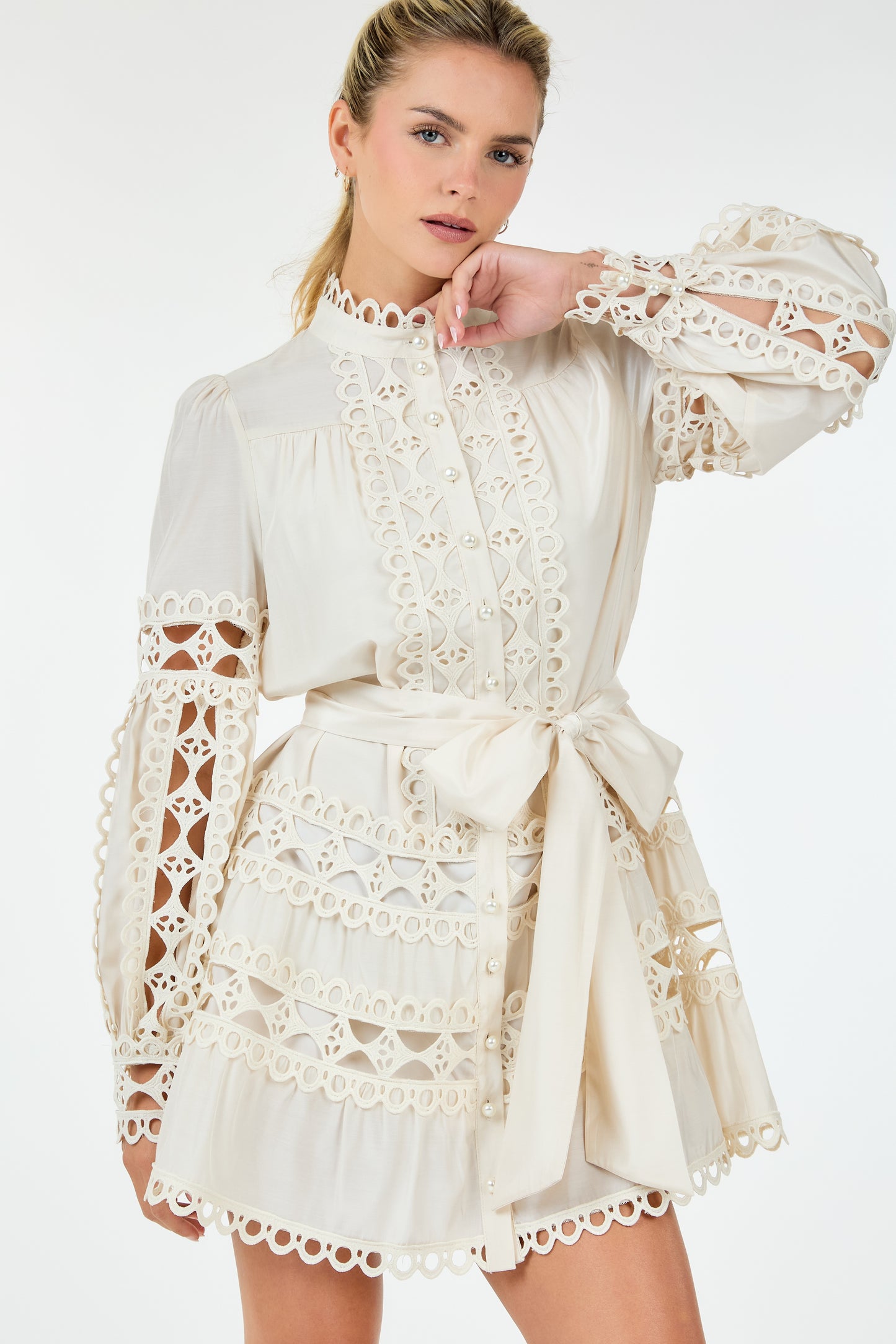 Lace Mock Neck Short Dress