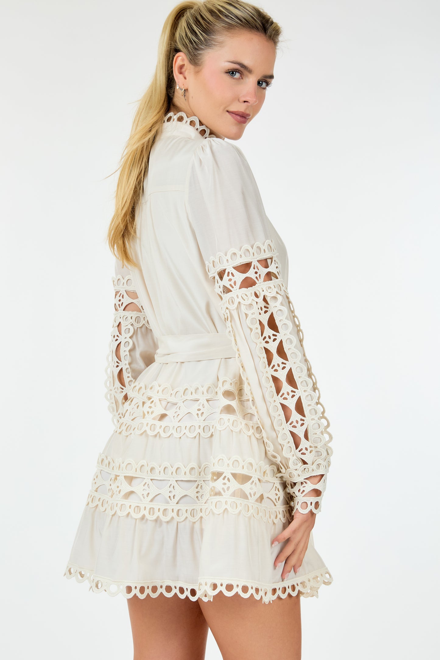 Lace Mock Neck Short Dress
