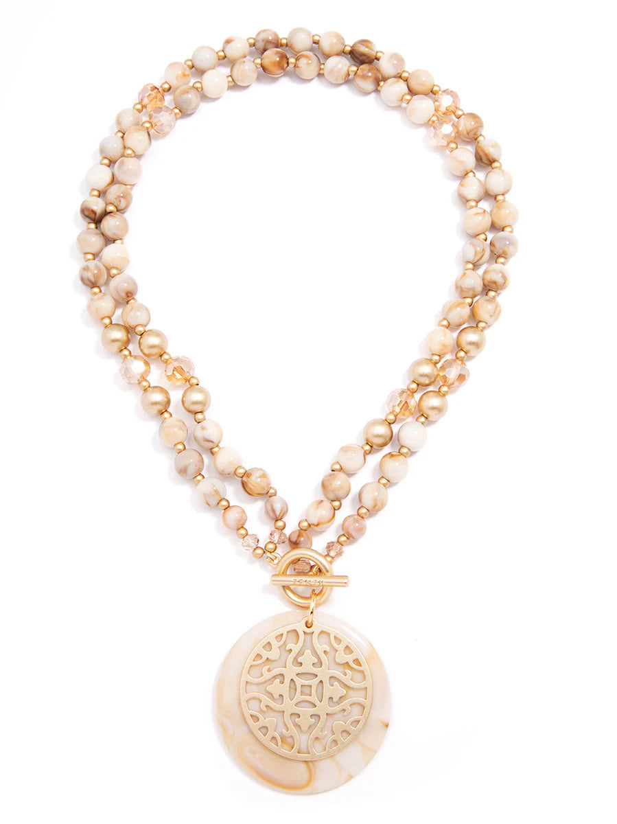 Marbled Resin Beaded Pendant Necklace