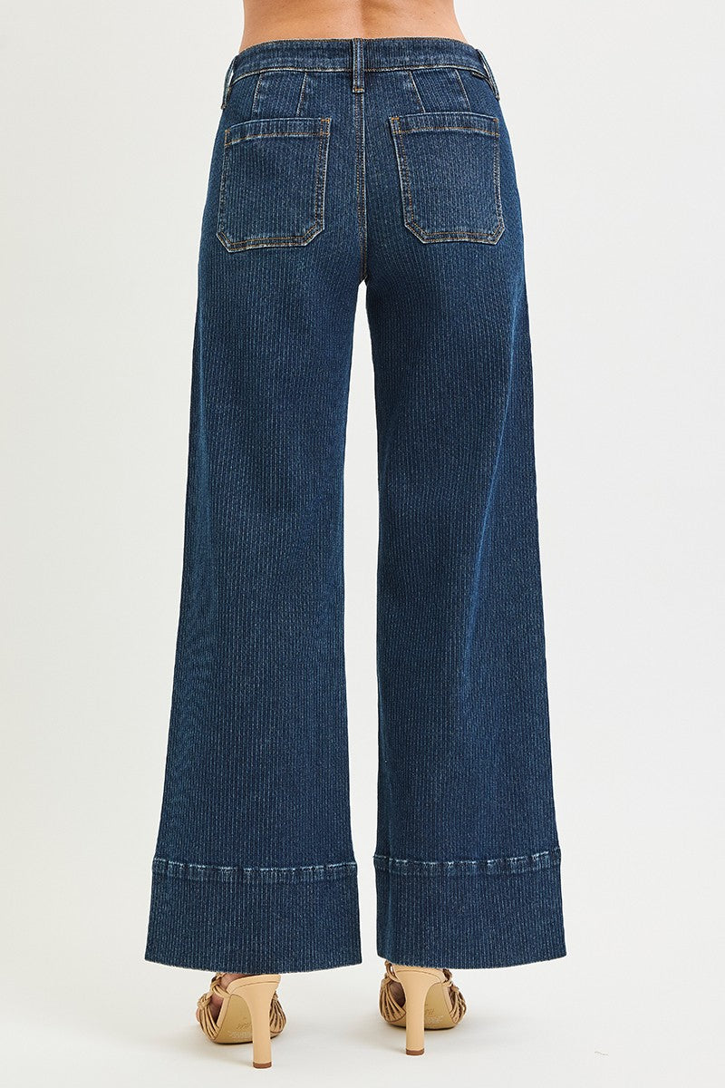 Mid Rise Fit Wide Leg Wide Hem Jeans