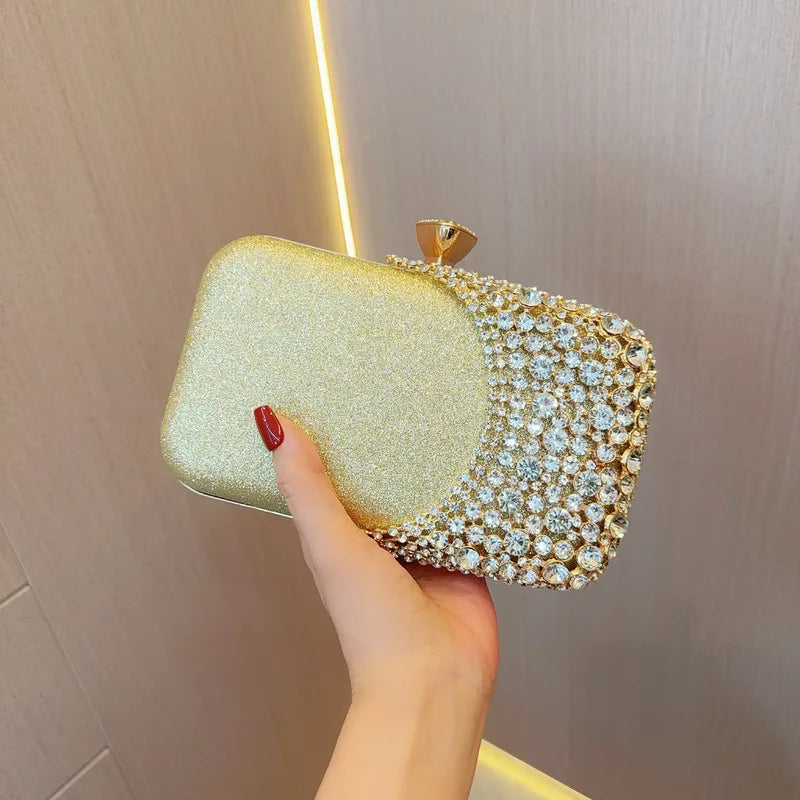 Ladies Party Diamond Evening Bag Gold Glitter