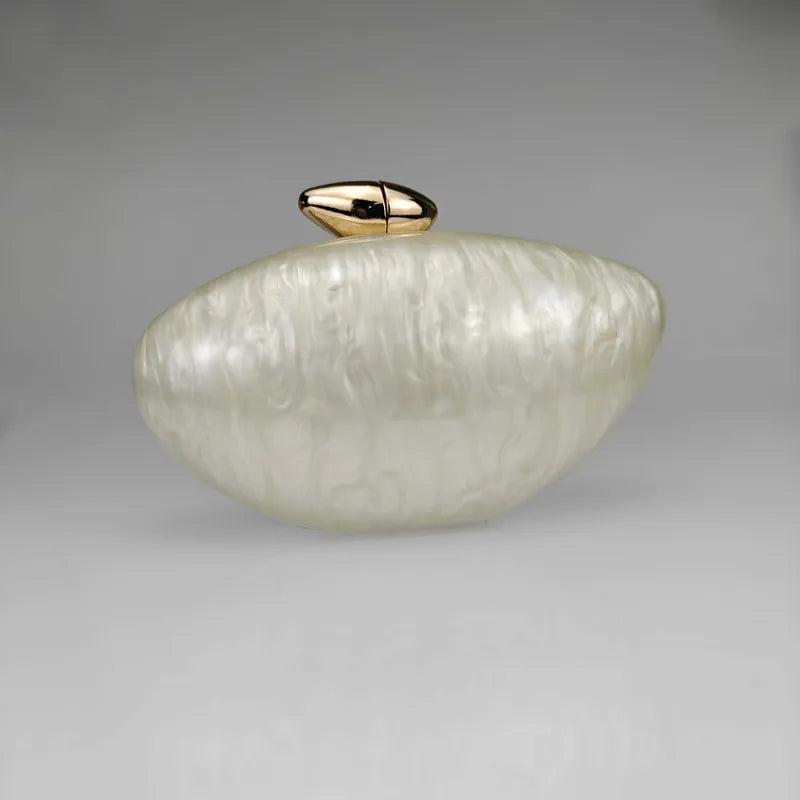 Milky White Arylic Marble Oval Evening Bags