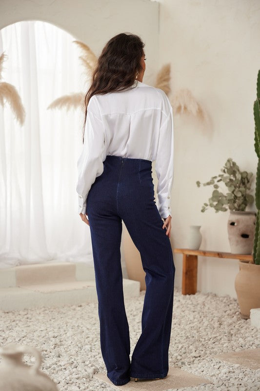 Denim with gold buttons