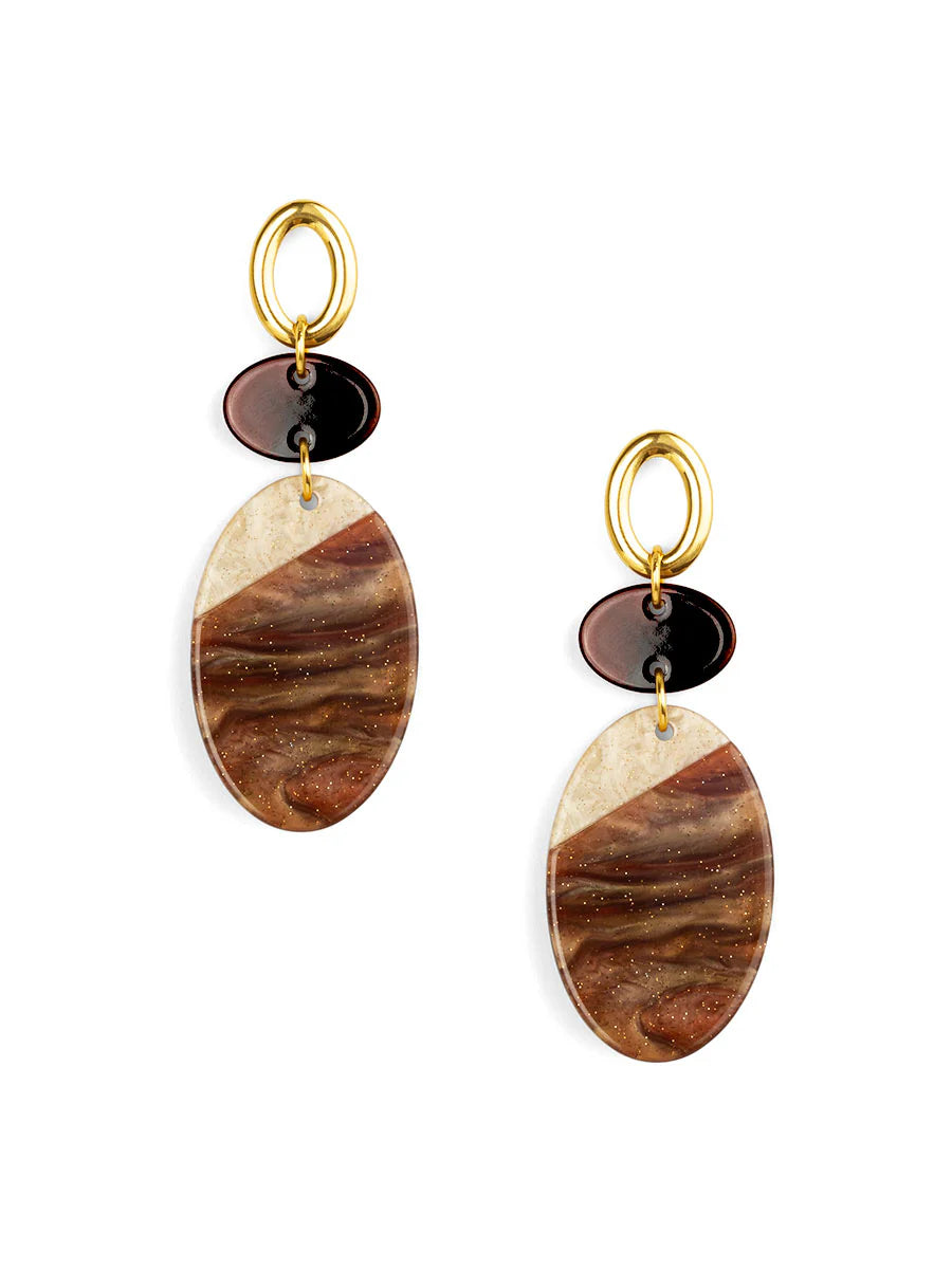 Resin Shimmer Disc Drop Earring Jewelry in Brown