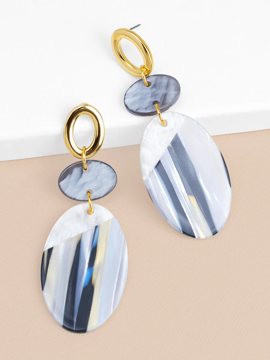 Resin Shimmer Disc Drop Earring Jewelry White