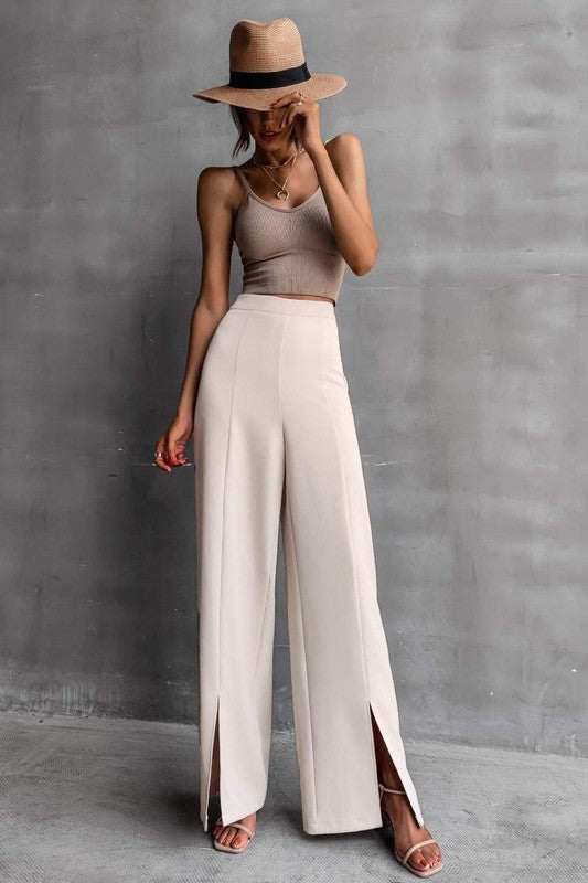 SOLID SPLIT HEM PANTS
