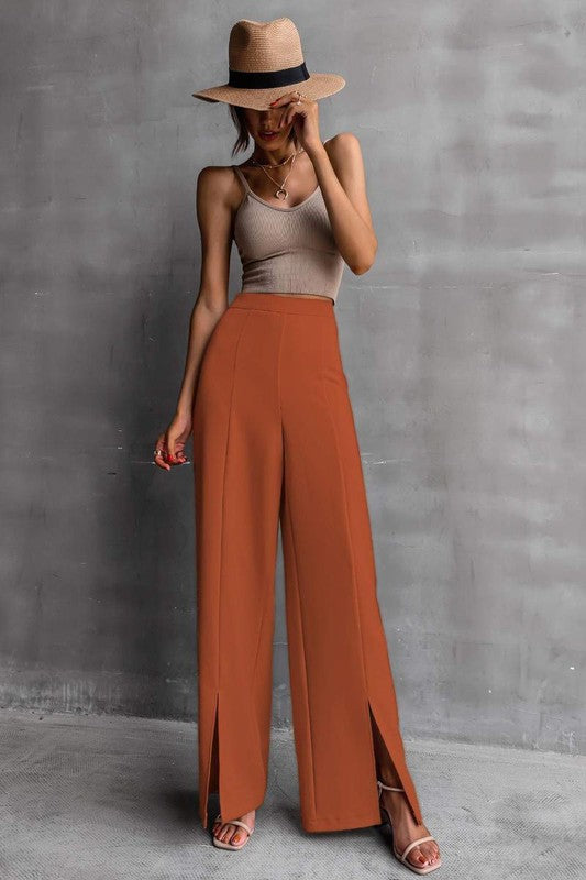 SOLID SPLIT HEM PANTS