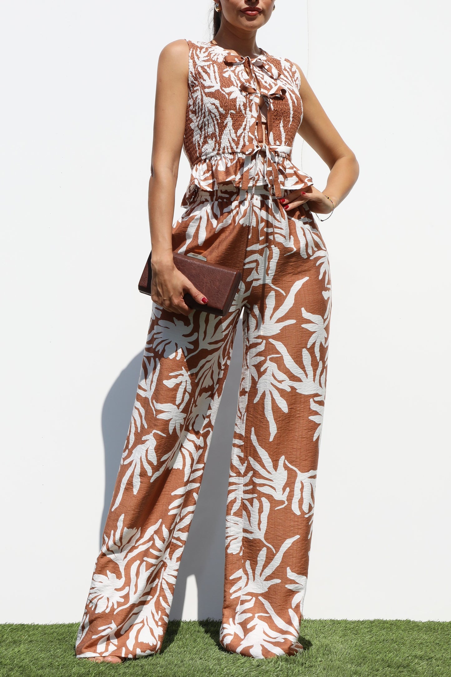 Smocked Top And Pants Set Mocha