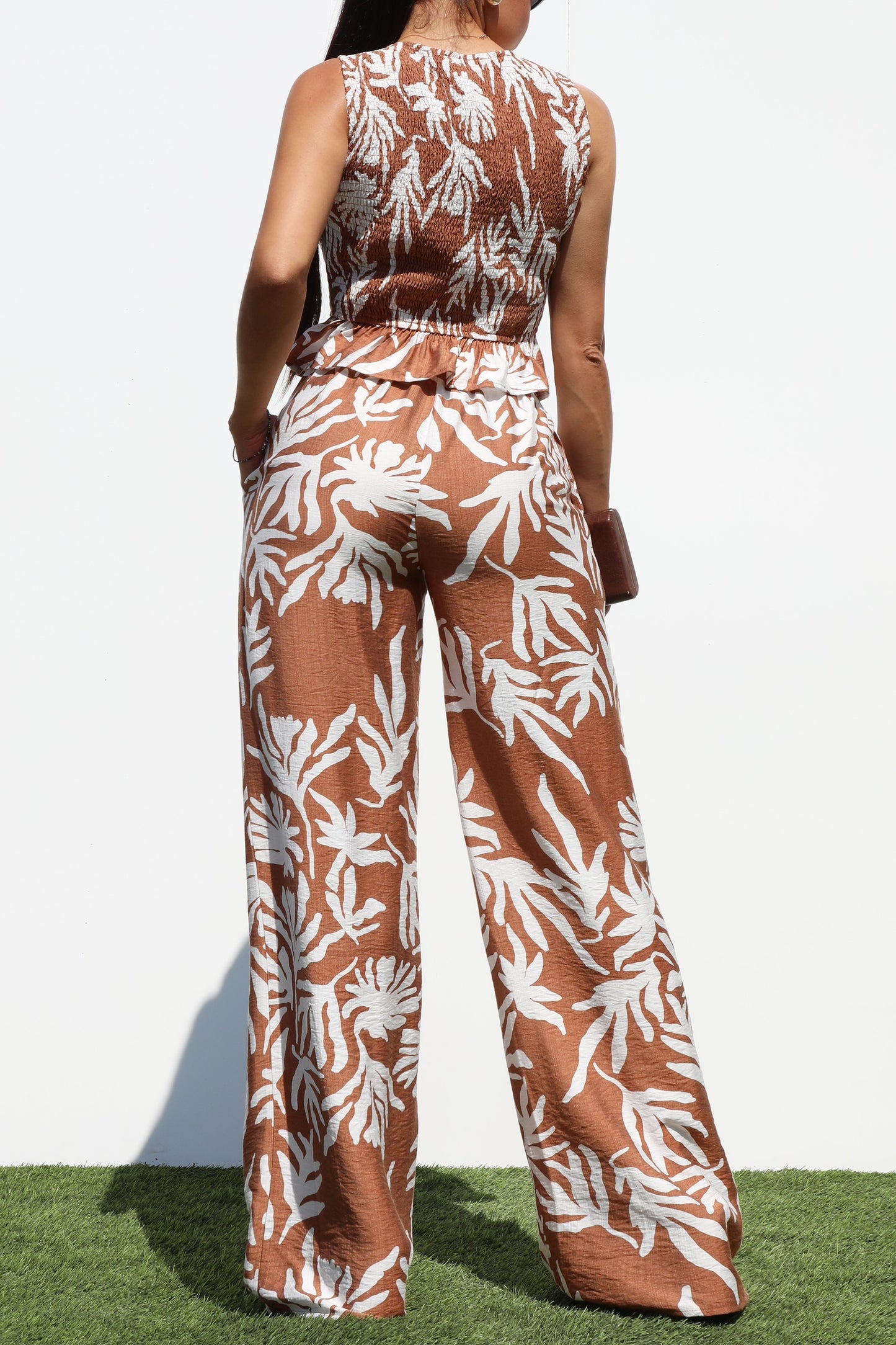 Smocked Top And Pants Set Mocha