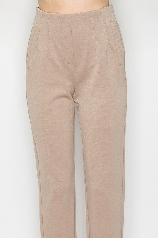Straigh-leg Solid Pintuck Pants Taupe