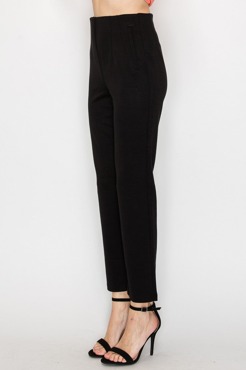 Straigh-leg Solid Pintuck Pants Black