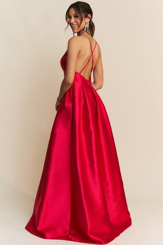 Taffeta Maxi Dress Berry