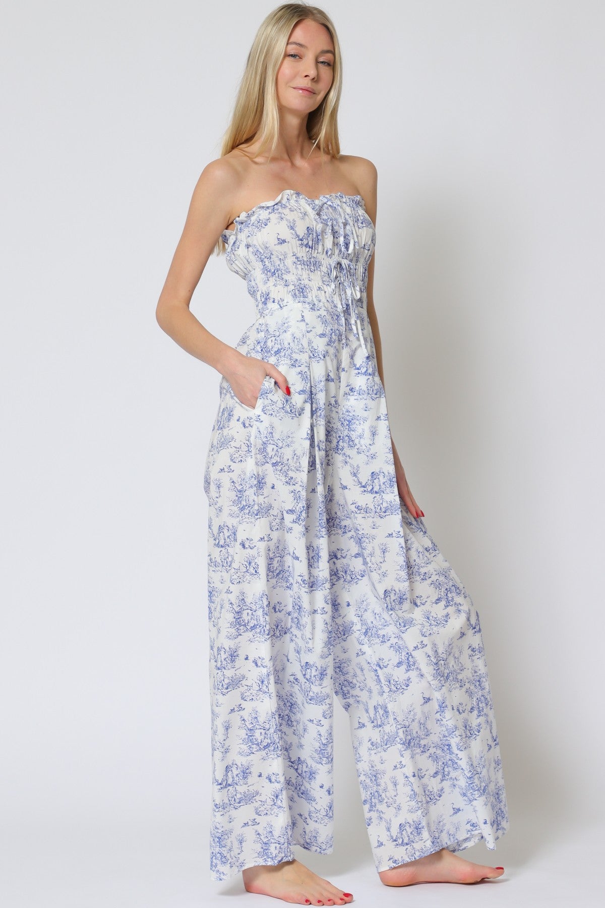 Tube Tie Front Strap Elastic Waisted Jumpsuit