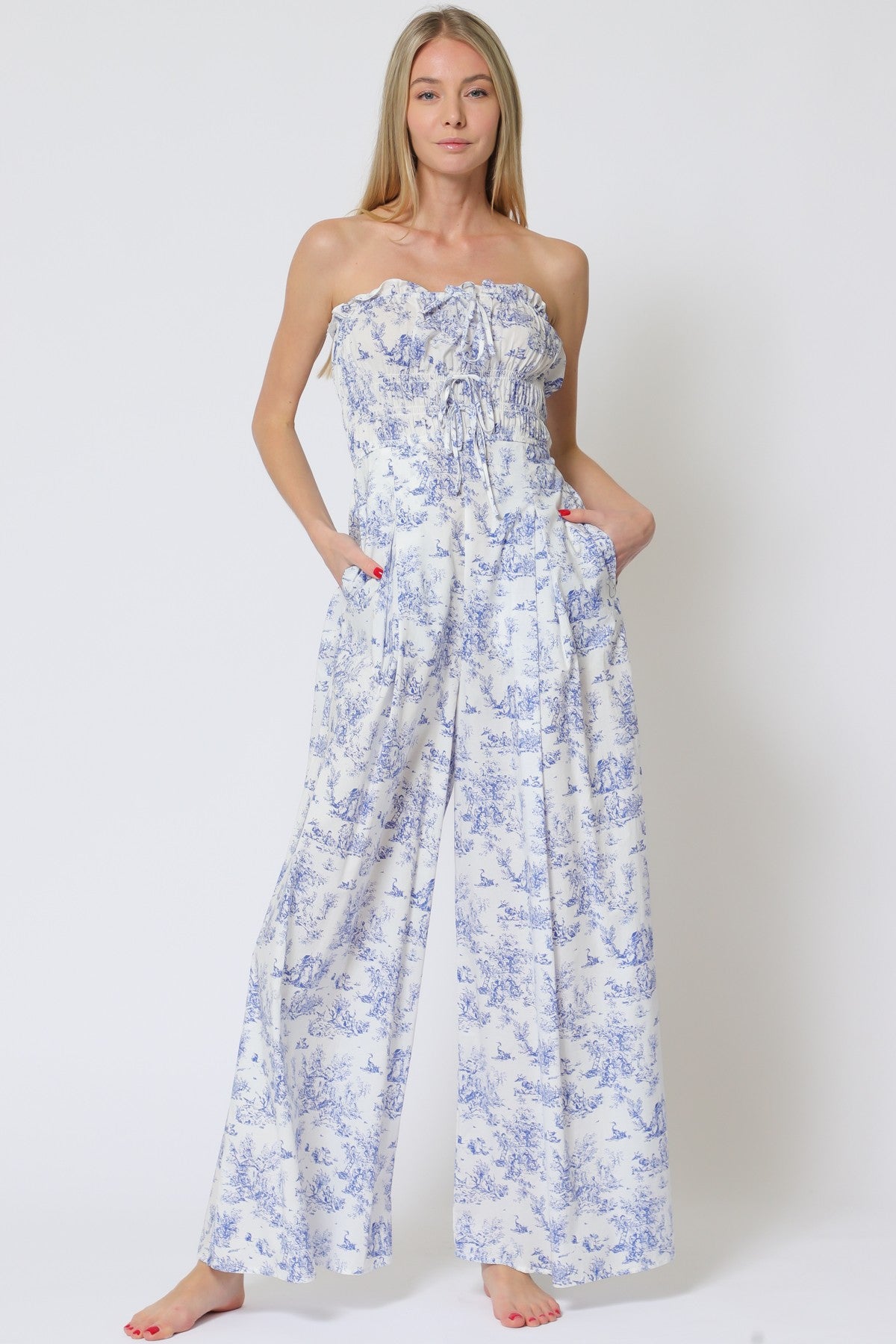 Tube Tie Front Strap Elastic Waisted Jumpsuit