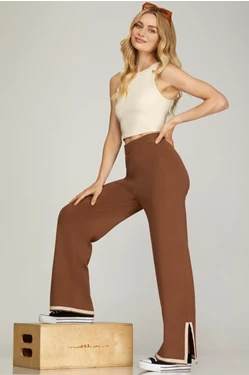 Waisted Elastic Contrasting Sweter Pants