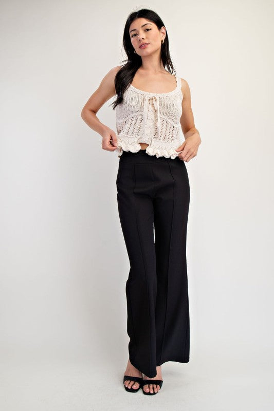 Lace Up Front Sweater Ruffled Hem Top