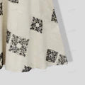 Cotton-linen color-blocked geometric embroidered A-line long skirt