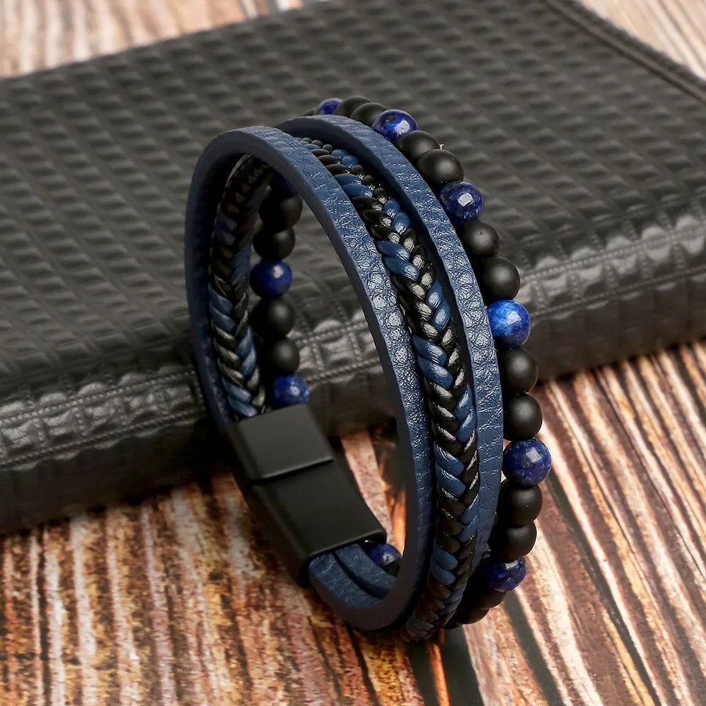 Gem Metal Patchwork Men's Bracelets In Blue