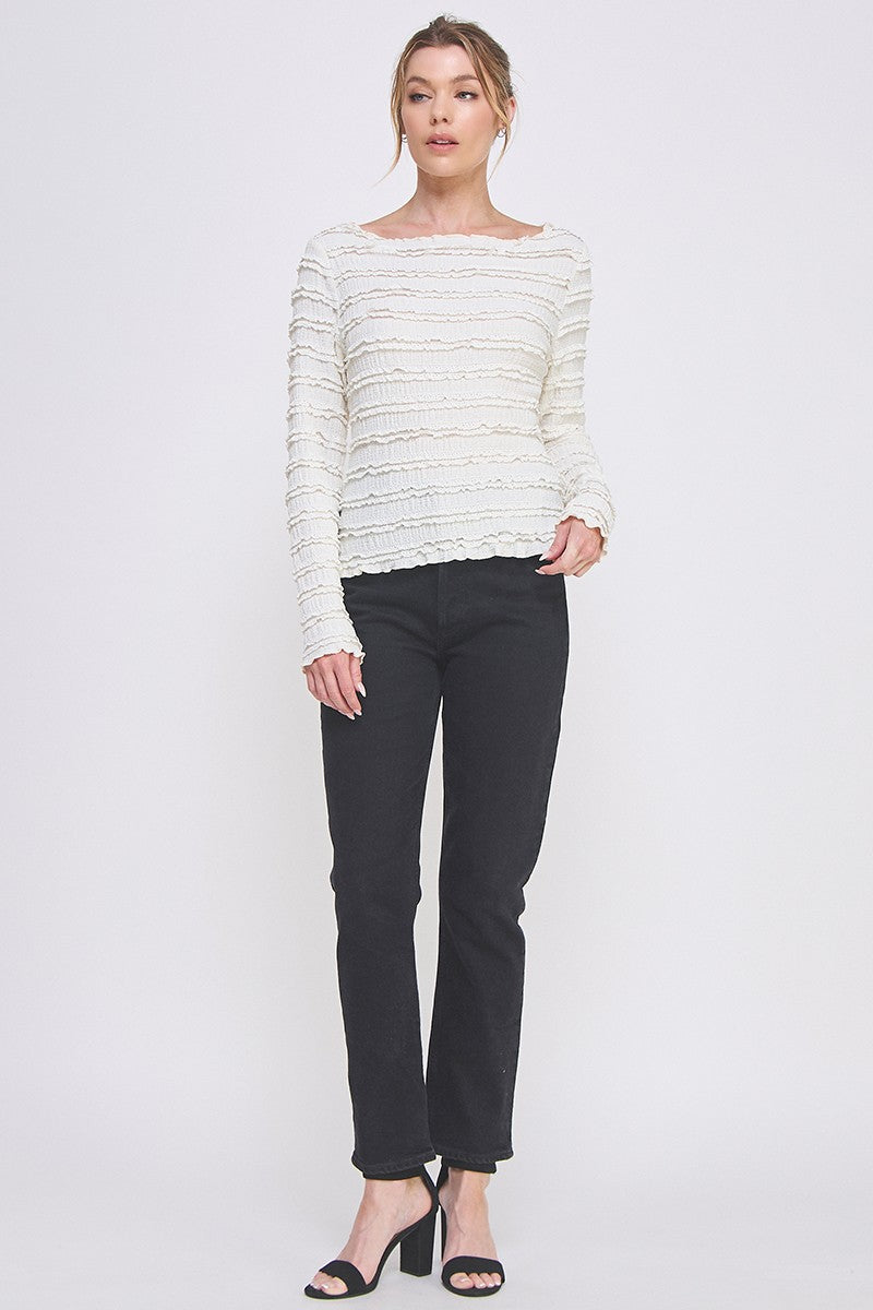 Long Sleeve Layered Ruffle Lace Top in White
