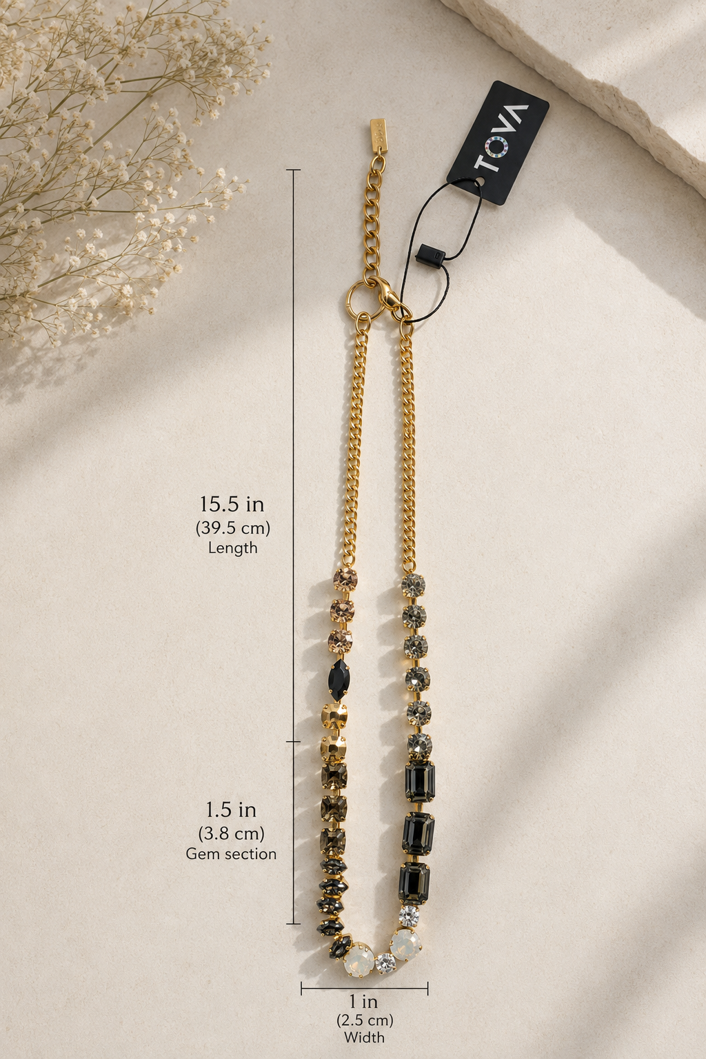 TOVA Black & Antique Gold Crystal Necklace