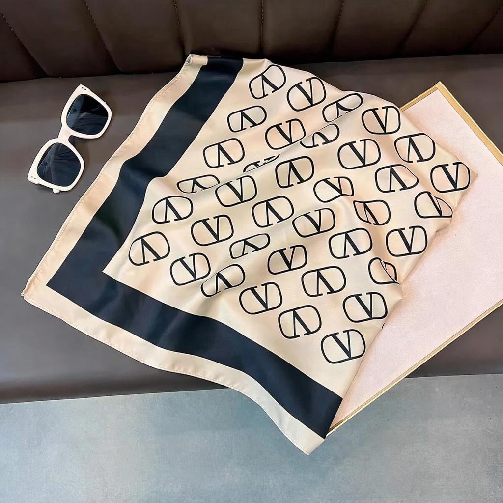 Luxury Satin Scarf Inspired by European High Fashion- White