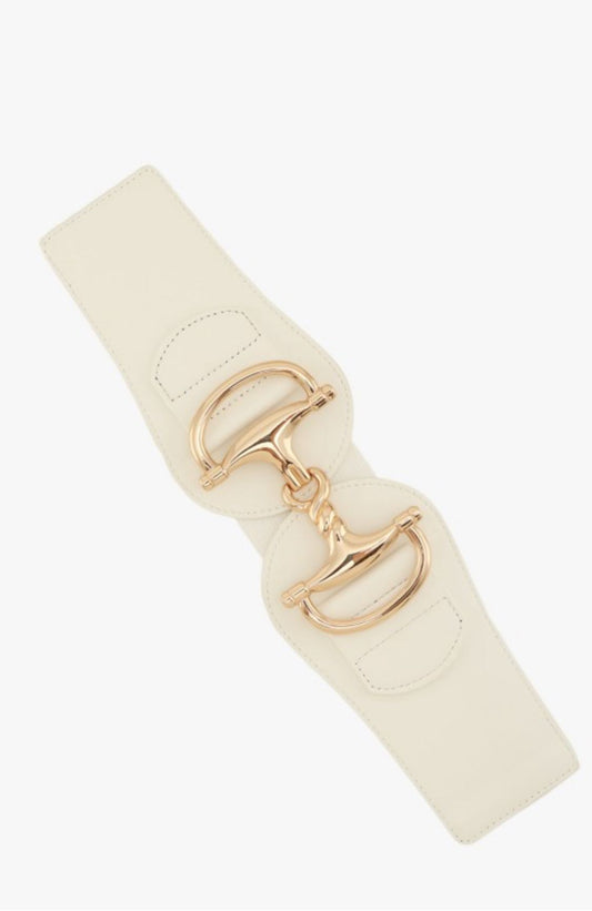 White With Gold Luxe Horsebit Statement Belt