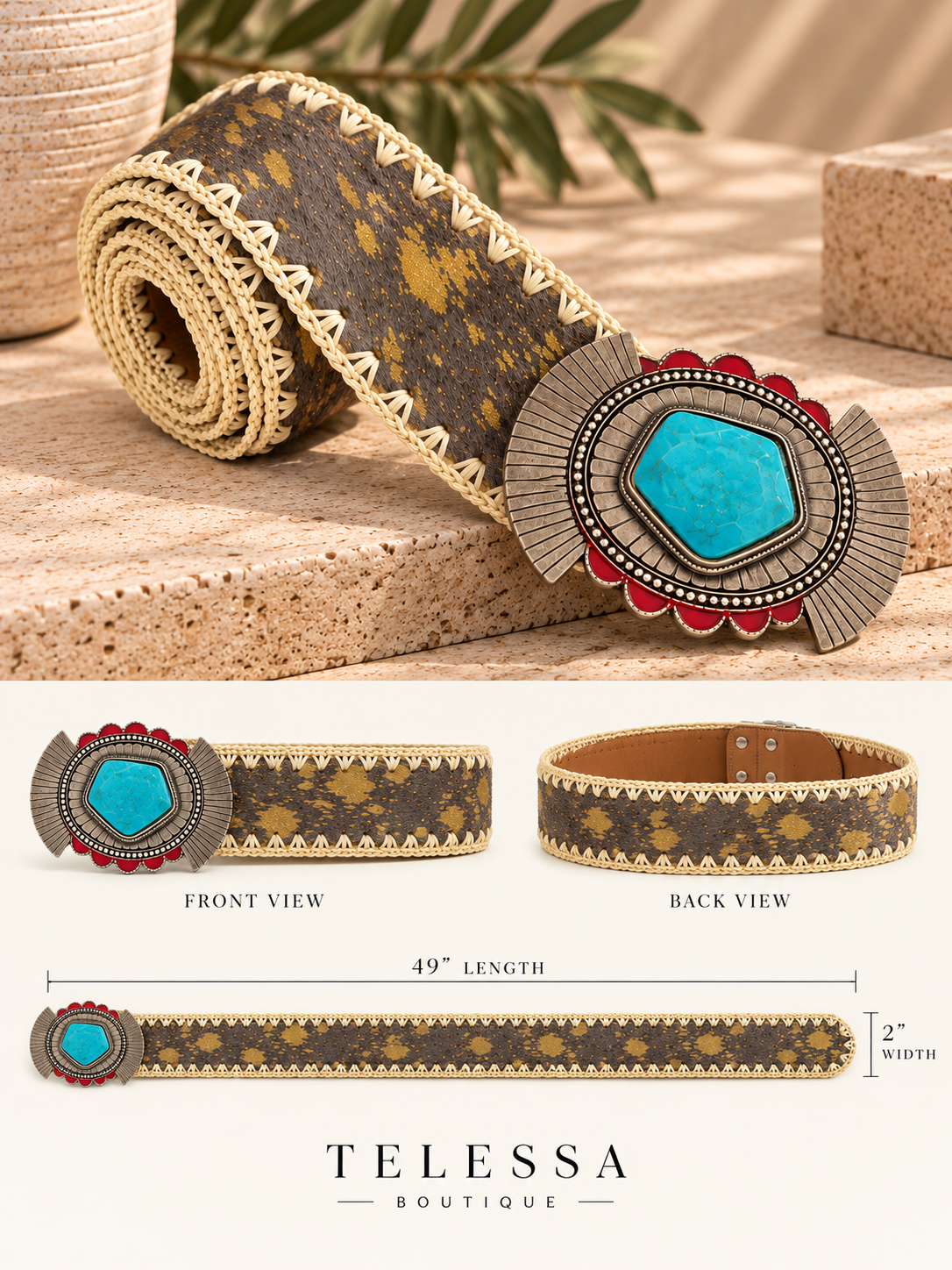 Metallic Cowhide Turquoise Statement Belt