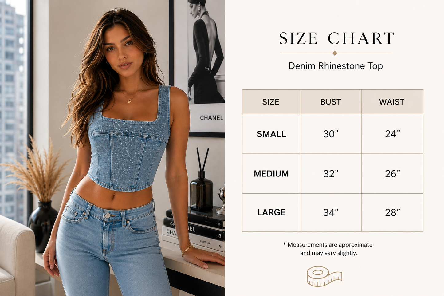 Rhinestone Stretch Denim Corset Crop Top