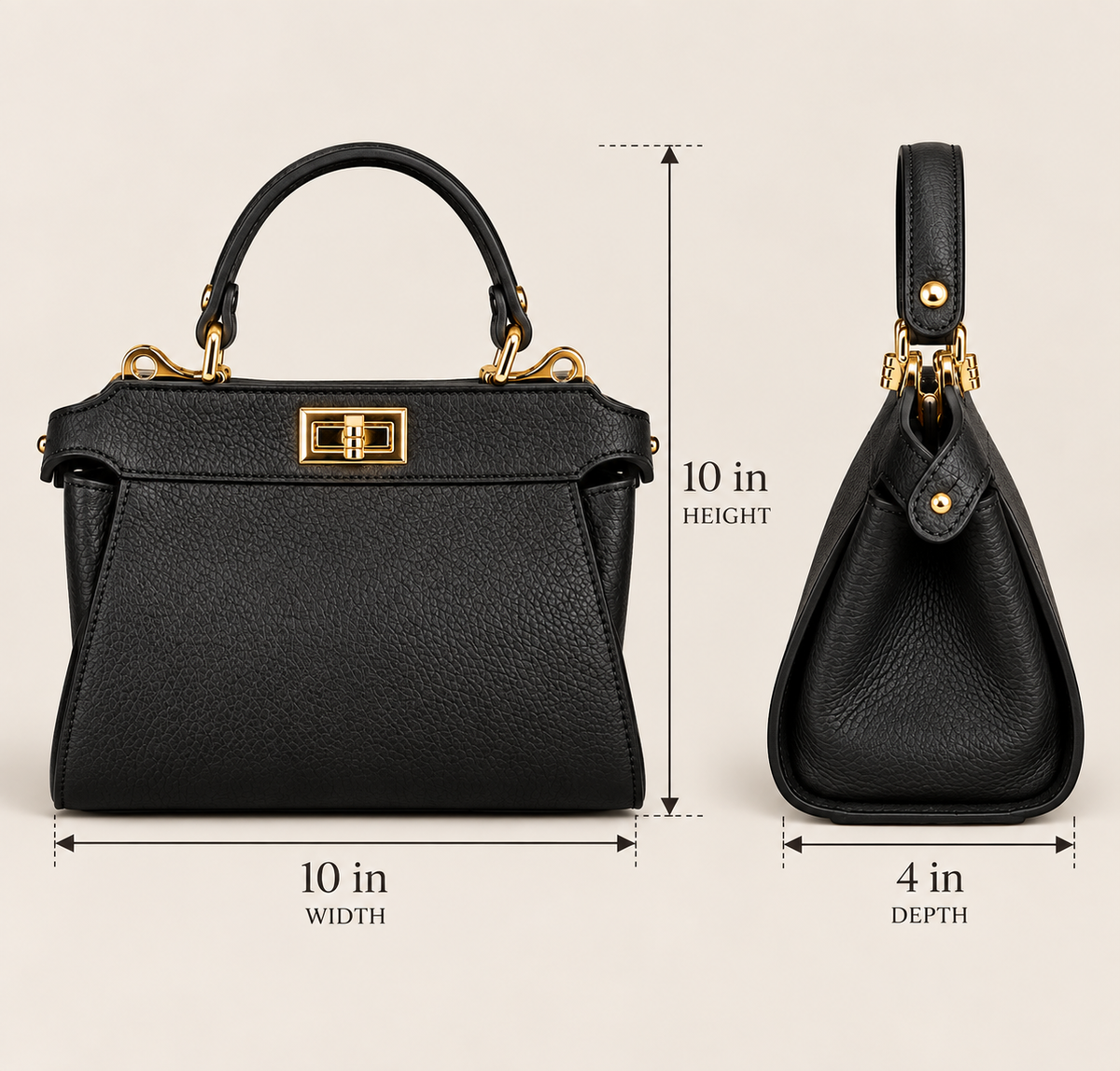 Black Italian Leather Structured Top Handle Handbag