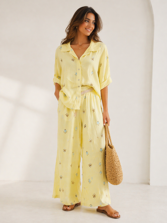 Linen Embroidery Yellow Set